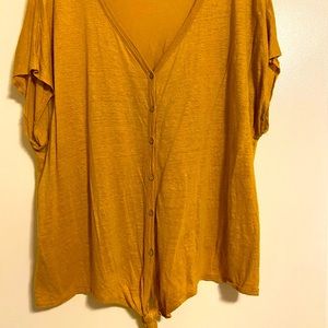 Mustard Yellow front tie button down blouse